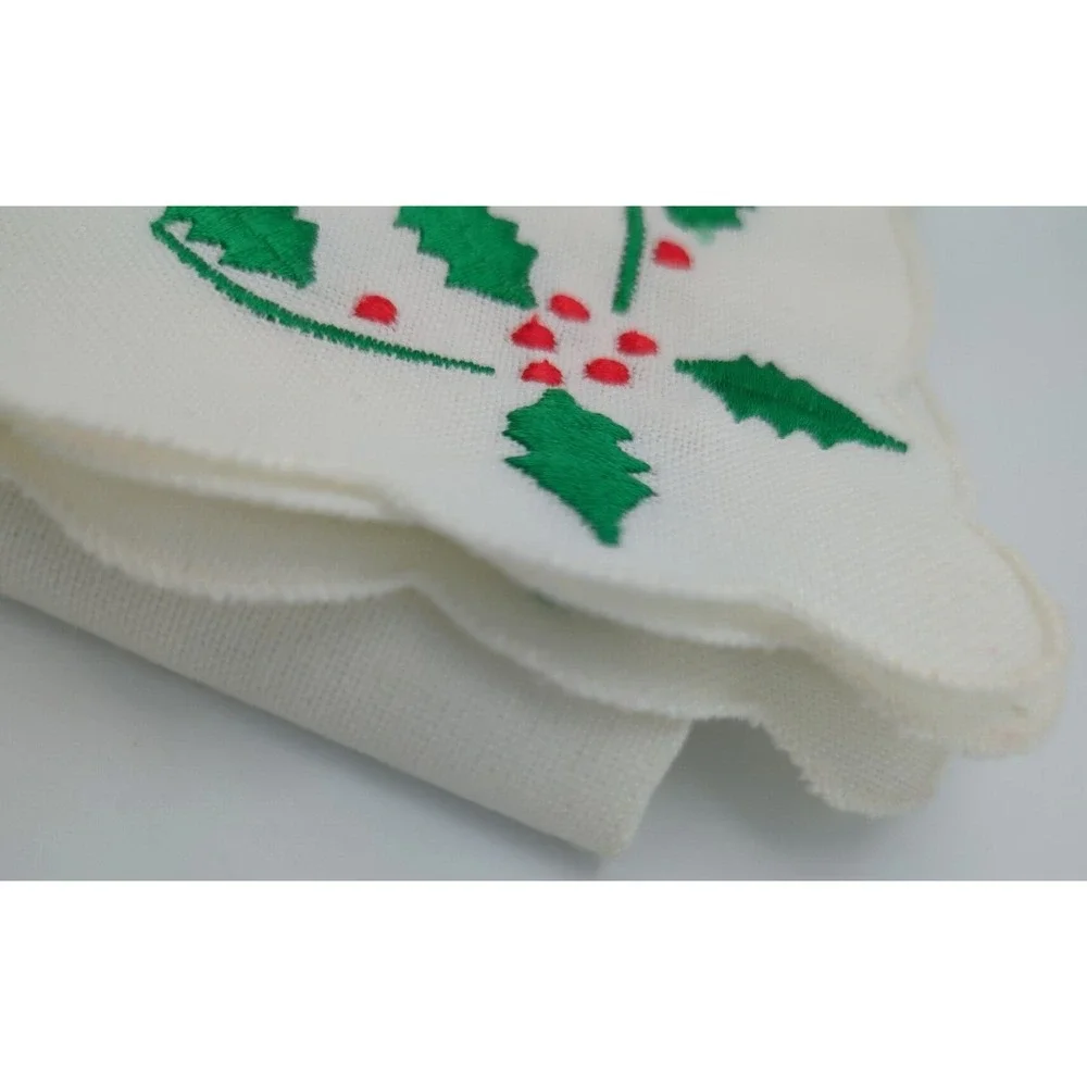 Hallie‎ St Mary Inc. Basket Liner Vtg Christmas Holly Linen Bread Bun Warmer